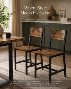 Set of 2 Dining Chairs Set of 2 brown  retro style industrial