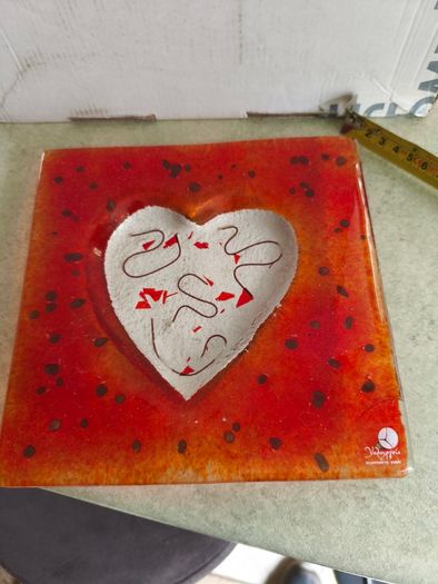 Jewelry Dish with a Heart  or as hanging wall glass plate made in greece