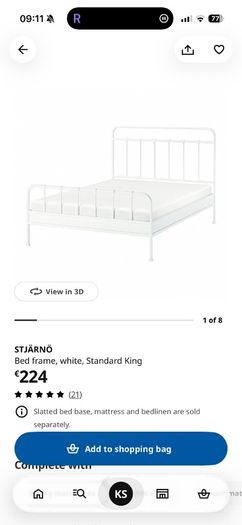 LIKE NEW IKEA stjarno king bed with valavag kingsize mattress -