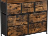 Fabric Dresser, Storage Cabinet, with 7 Drawers, 3 Tiers, with Metal Handles, Industrial Style, Rustic Brown and Black