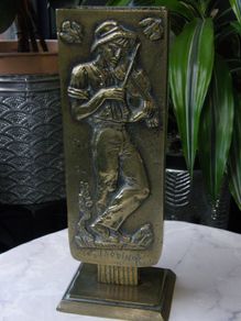 Art Deco Bronze Vase Oscar Antonsson Ystad Sweden Fiddler and Woman Relief 1930s to 1940s