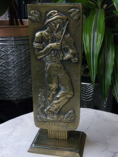 Art Deco Bronze Vase Oscar Antonsson Ystad Sweden Fiddler and Woman Relief 1930s to 1940s