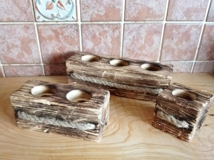 Tealight Holders Handmade From Reclaimed Wood, Shou Sugi Ban Set (+ 6 LED Lights)6