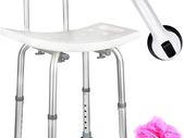 Bath and Shower Chair Seat with Back (Adjustable) - Anti-Slip Bench Bathtub Stool for Elderly or Seniors (Bathroom Safety) - with Free Suction Assist Grab Bar