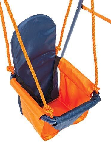 Folding Baby Swing Set | Age 6-36 Months | Outdoor Garden or Home Play Equipment Children | Adjustable Kids Playground | Toddler Toy Chair High Back, Blue/Orange