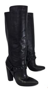 Black Leather High Heeled Knee High Boots by Modern Vintage Size EU 40 US 10 UK 7