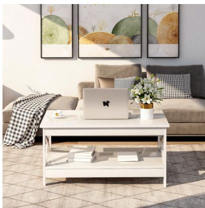 BRAND NEW Coffee Table Living Room Modern X Design Wood End Table with Storage Rack
