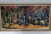 Original oil painting of bottles and jugs - framed