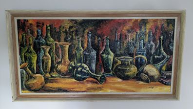 Original oil painting of bottles and jugs - framed