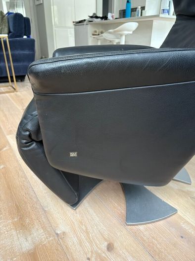 Rolf Benz Black Leather Swivel Recliner