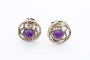 Vintage 925 Syerling Silver Purple Chalcedony Stud Earrings