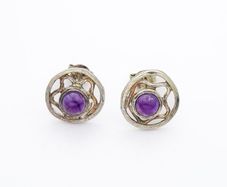 Vintage 925 Syerling Silver Purple Chalcedony Stud Earrings