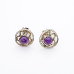 Vintage 925 Syerling Silver Purple Chalcedony Stud Earrings