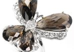 Smoky quartz & topaz silver Butterfly ring