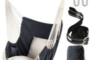 NEW SALE | Hammock Chair Hanging Swing 2 Seat Cushions Included,Strong Webbing Straps and Hooks for Easy Hanging Soft Cotton Weave Hanging Chair Side Pocket Large Tassel Chair Set Comfort Indoor Outdoor
