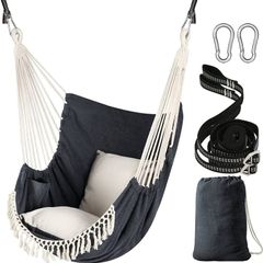 NEW SALE | Hammock Chair Hanging Swing 2 Seat Cushions Included,Strong Webbing Straps and Hooks for Easy Hanging Soft Cotton Weave Hanging Chair Side Pocket Large Tassel Chair Set Comfort Indoor Outdoor