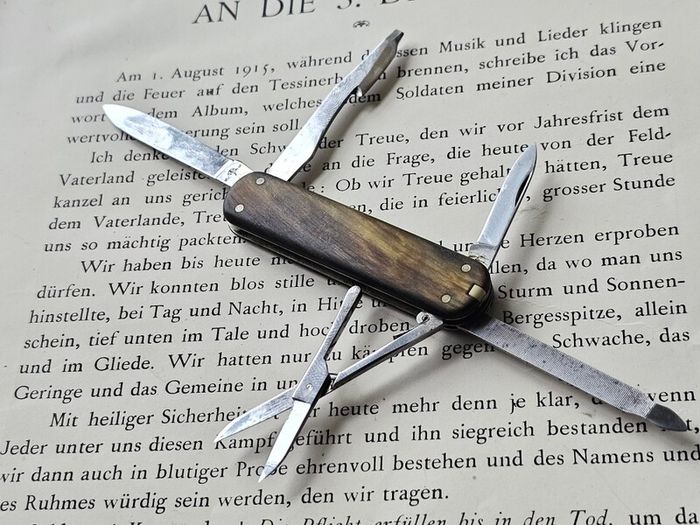 Vintage 1950s Victoria Victorinox Buffalo Horn Executive 74mm Swiss Army Knife Discontinued Collectable