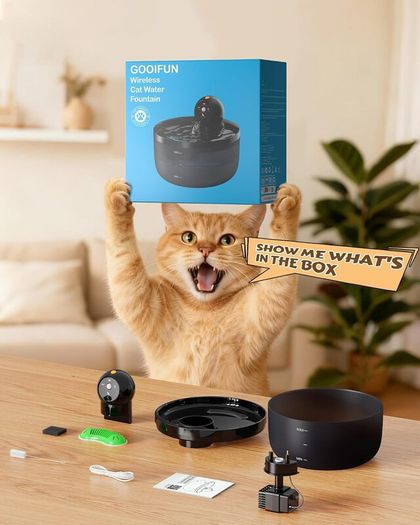 Cat Water Fountain for Drinking Wireless: Cat Fountain Battery Operated - 88oz/2.6L Automatic Pet Water Dispenser Cordless - Cats Drinking Bowl with Sensor - Rechargeable Pet Bowl Motion