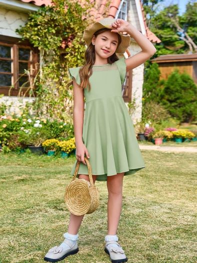 Brand New Girls' Ruffled Princess Party Dress A-Line Mesh - Light Green 160.
