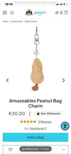 New JELLYCAT Amuseables Peanut Bag Charm