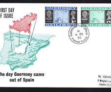 1970 Guernsey The day Guernsey came out of Spain (correcting error showing wrong latitude on stamp) Definitive Stamps First Day Cover (FDC)