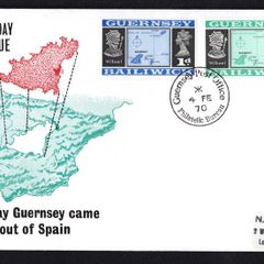 1970 Guernsey The day Guernsey came out of Spain (correcting error showing wrong latitude on stamp) Definitive Stamps First Day Cover (FDC)