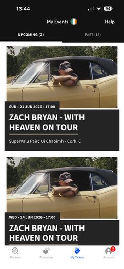 1 Standing Zach Bryan - Cork - Sunday, June 21st - Ticket
