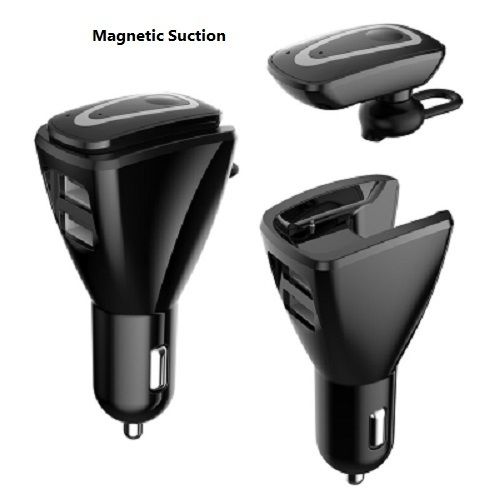 2 in 1 Car Charger Dual USB Wireless Bluetooth Earphone Handsfree Headset 12V