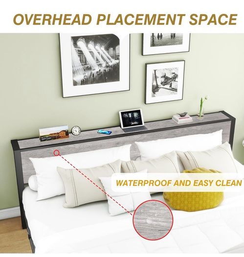 King Size Bed Frame with Storage Wooden Headboard