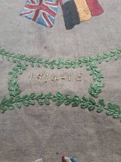 WW1 Embroidered Linen Tray Runner and Tea Cosy