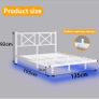 4ft6 Double Floating Bed Frame with LED Lights and Charging Station, Metal Platform Bed Frame Double Bed with Wooden Storage Headboard Under-bed Storage No Box Spring Needed White and OAK Image 7