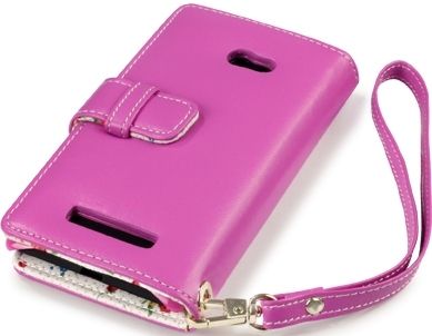 New Htc Windows Phone 8x Premium Pu Leather Wallet Black & Hot Pink  With Floral Interior / Black With Tan Inside