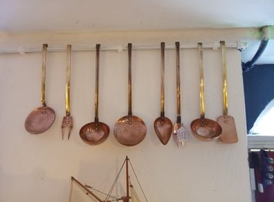 Various vintage Copper Kitchen Utensils
