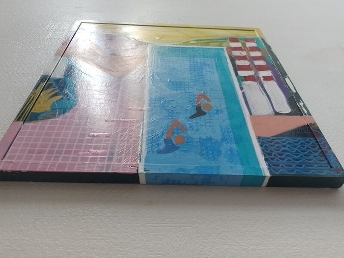 Abstract Painting Original Painting Pop Art Painting of Poolbeg Chimneys and a Swimming Pool Swimming Painting