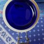 Neiman Marcus Vintage cobalt blue glass storage canister featuring an embossed fruit pattern Image 8