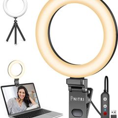 Laptop Ring Light with Clip and Tripod, 6.3'' Desktop LED Lamp with Dimmable 3 Modes 10 Brightness Level for PC Monitor/Live Streaming/YouTube/TiK Tok (FREE POSTAGE)