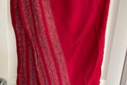 Vintage 90s red pashmina style shawl with gold metallic trim