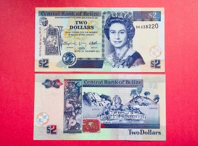 Belize  2 Dollars  2011   Pick  66d.  ( Uncirculated )