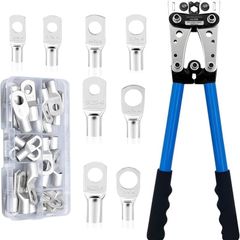Battery Cable Lug Crimping Tool Set +60PCS Copper Ring Terminals for Crimping
