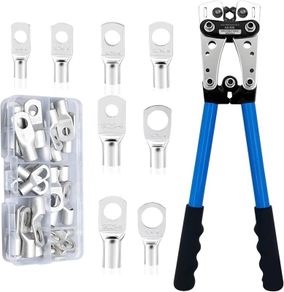 Battery Cable Lug Crimping Tool Set +60PCS Copper Ring Terminals for Crimping
