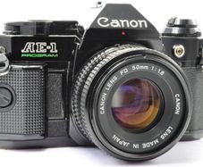 Canon AE-1 Program Black 35mm SLR Film Camera with  a fast Canon FD 50mm f1. 8  FDn Recently FULLY SERVICED