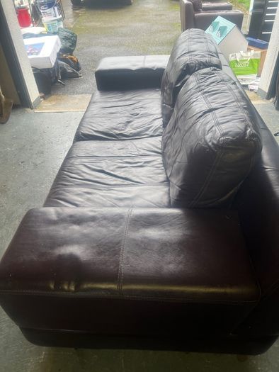 Brown leather sofa & armchair