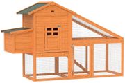 Wooden Chicken Coop with Run, Nesting Box, Slide-out Tray, Ramp, Perches, Asphalt Roof, 179 x 67 x 115cm