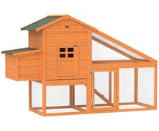Wooden Chicken Coop with Run, Nesting Box, Slide-out Tray, Ramp, Perches, Asphalt Roof, 179 x 67 x 115cm