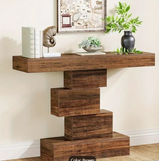 Farmhouse Console Table 42.5 Inch Narrow Sofa Table with Geometric Base Rustic Entryway Accent Table