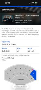 2x Seated Westlife Tickets - Final Night!