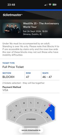 2x Seated Westlife Tickets - Final Night!
