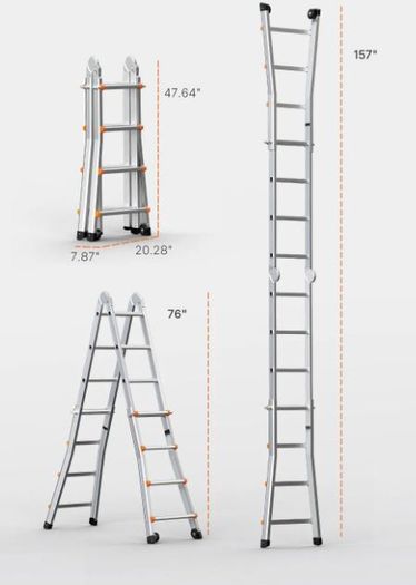 Telescoping Ladder A Frame, 13 FT Compact Aluminum Extension Ladder, Multi-Function Portable Collapsible RV Ladder, Telescopic Ladder for Homework Stairs Indoor Outdoor Roof, 330lb Load