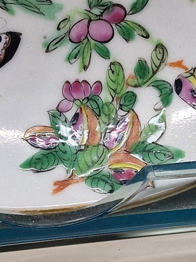 Small Chinese Porcelain Plate Hand Painted Bird, Flowers & Butterflies  14.5cm