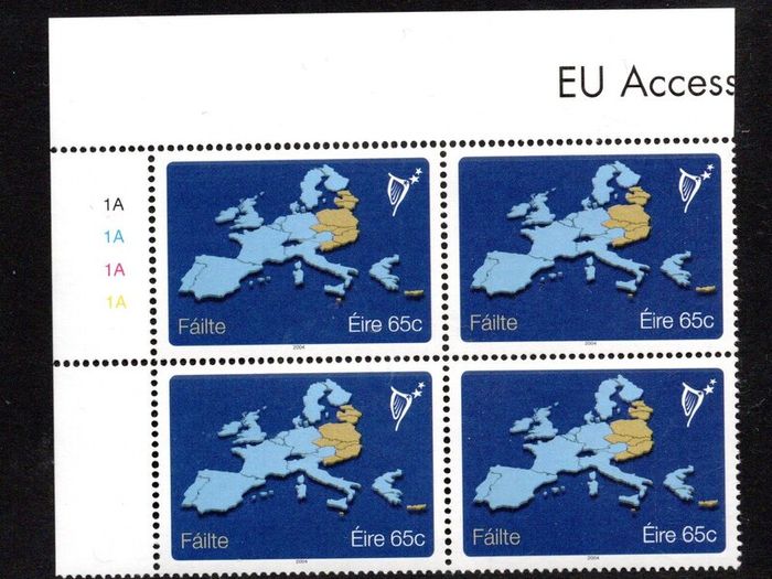 2004 Ireland European Union Enlargement Commemorative Stamp Plate 1A1A1A1A Mint Never Hinged (MNH)